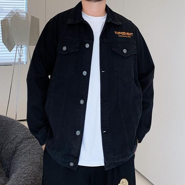 

Printed embroidery large size men s windproof warm jacket fashionable versatile casual sports lightweight jacket 2XL чорний