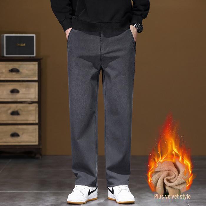 

Мужские модные свободные прямые флисовые джинсы - повседневные длинные шаровары на осень/зиму 2024 г. 2XL