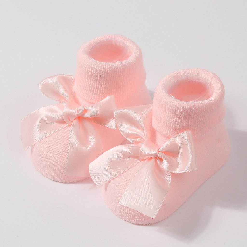 Handmade Baby Bow Tie Knit Booties Solid Color Non-Slip Sole Breathable First Walkers for Newborns & Infants