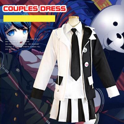 6-teiliges Anime-Kostüm für Damen, Danganronpa V3: Killing Harmony Cosplay, Monokuma, Unisex, Cosplay-Kostüm, Mantel + Hemd + Krawatte + Rock + Socken + Abzeichen