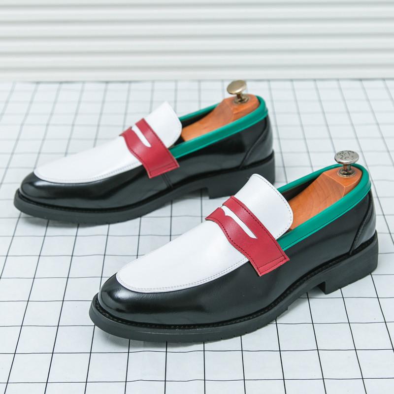 Designer New Men Pointed Mixed Color Patchwork Dress Casual Shoes Male Penny Loafers Wedding Dress Business Homecoming Footwear