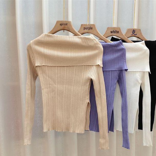 

Черный асимметричный разрез на одно плечо длинный рукав пуловер для женщин One Size (35kg-60kg) фиолетовый