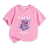 Kids Boys Girls 100% Cotton O-neck Short Sleeve T-shirt, Cute Pink Alien Character Ohana Print Casual Soft Tee for Daily Wear Summer Comfortable Tops