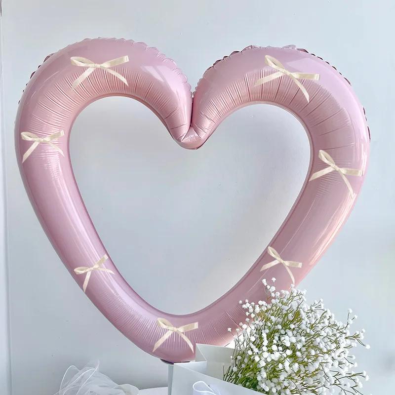 1Pcs INS 40 Inch Love Heart Aluminium Film Balloon with Bowknot Photo Props for Valentine's Days Wedding Birthday Party Decor