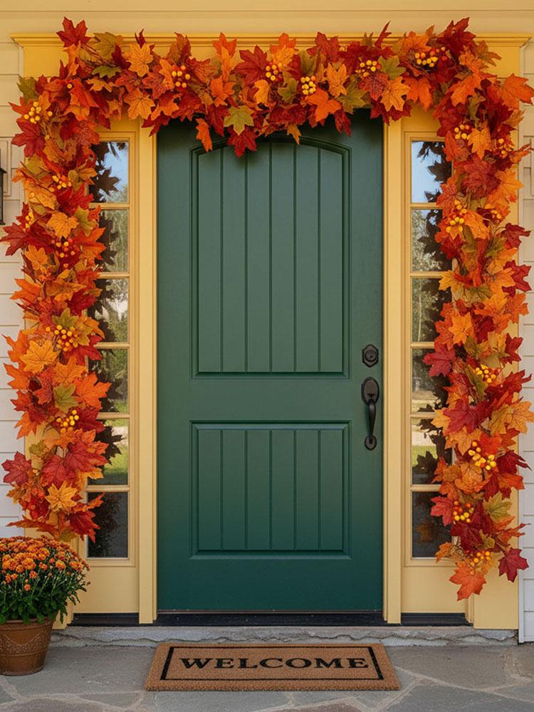 Herbst-Ahornblatt-Girlande Mehrzweck-Erntedankfest-Türkranz Simulation Ahornblatt Rattan für Kamin Party Weihnachten