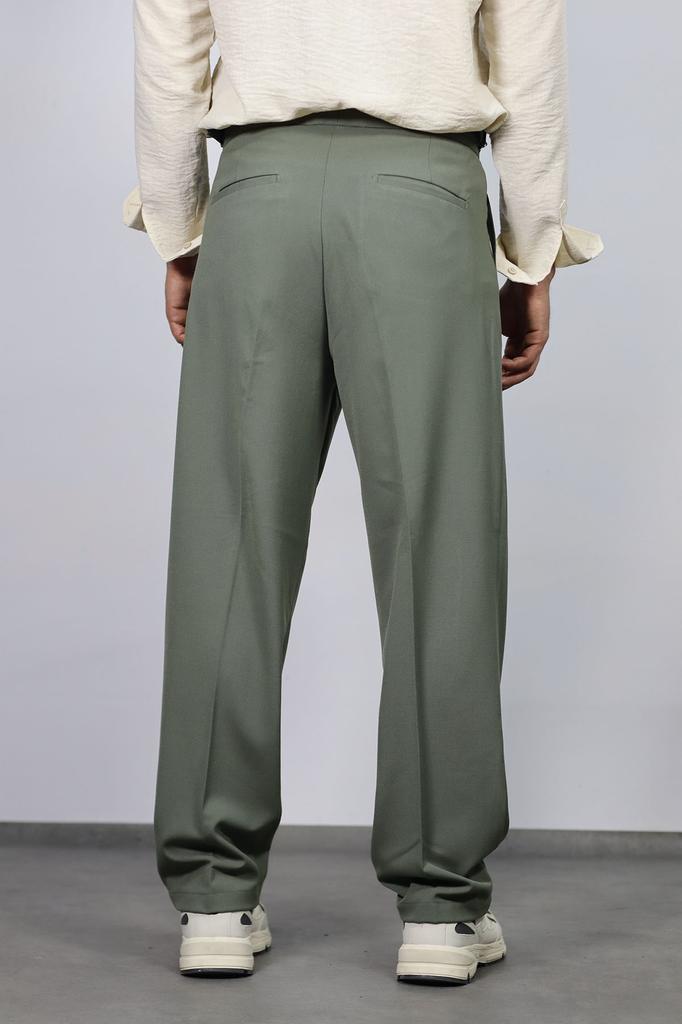 Calças largas masculinas italianas com pregas duplas