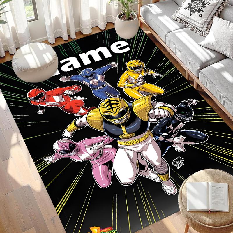 Custom Name Personalized Mighty Morphin Power Rangers Print Carpet, Versatile Home Decor Rug, for Playroom, Apartment, Balcony, Entryway, Hallway Gift