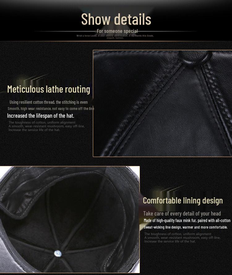 Haining Genuine Leather Sheepskin Men's Winter Beret with Ear Protection