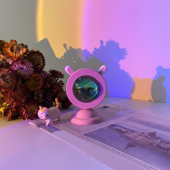 Sunset Projection Lamp RGB Mini Rabbit/Cat Romantic Atmosphere Ear Rainbow Lamp Projector
