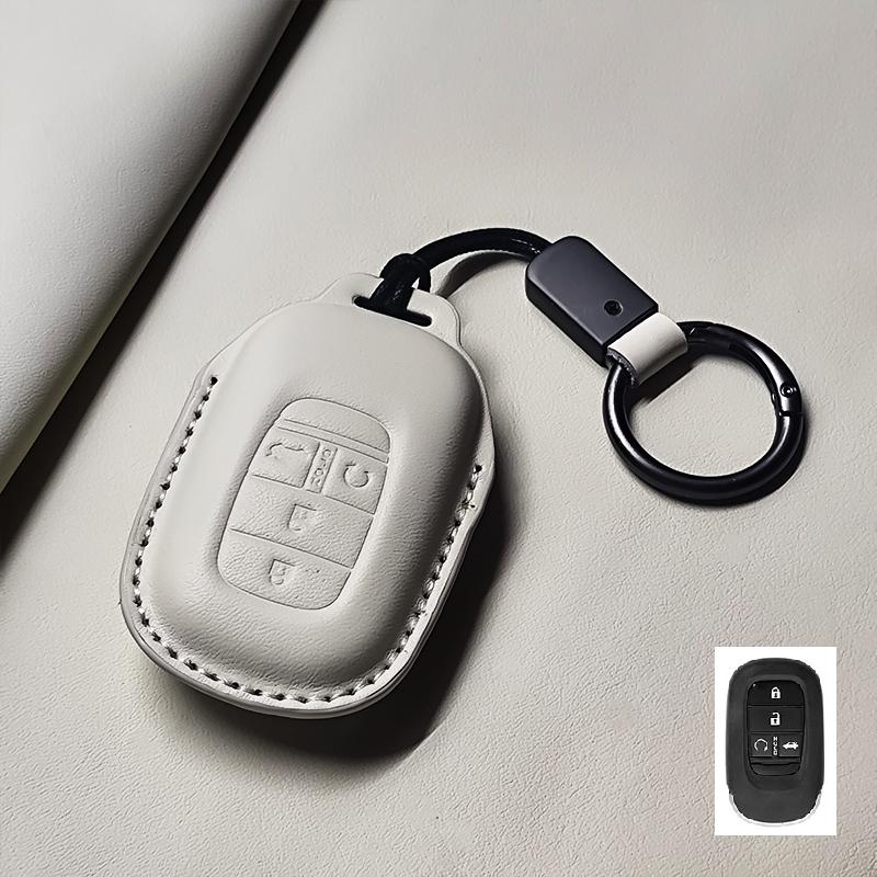 Genuine Leather Car Key Case Cover Fob For Honda Accord Civic 11Th    Hr-V Cr-V Pilot Sport Si Ex Keychain Protector