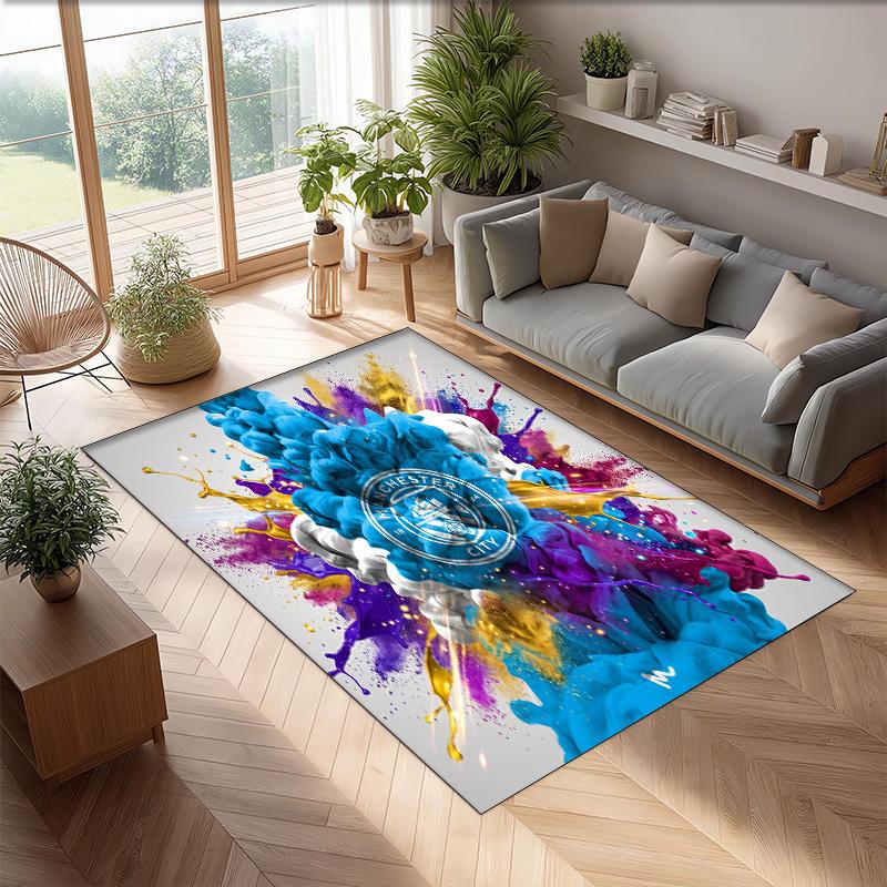 Manchester City Printed Flannel Area Rug Non Slip Soft Polyester Floor Carpet Indoor Decor Mat for Bedroom Living Room Sofa