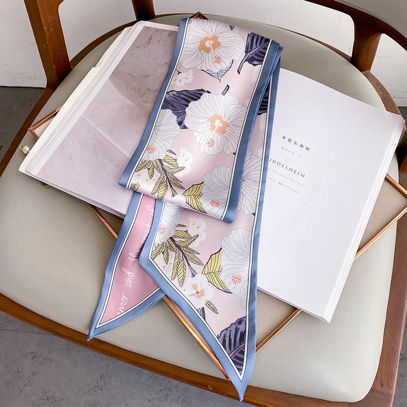 New Luxury Narrow Short Woman's Twill Silk Scarf For Cloth Hair Strip Silk Ribbon Small Neck Scarves Bag Handle Scarf Ladies Tie