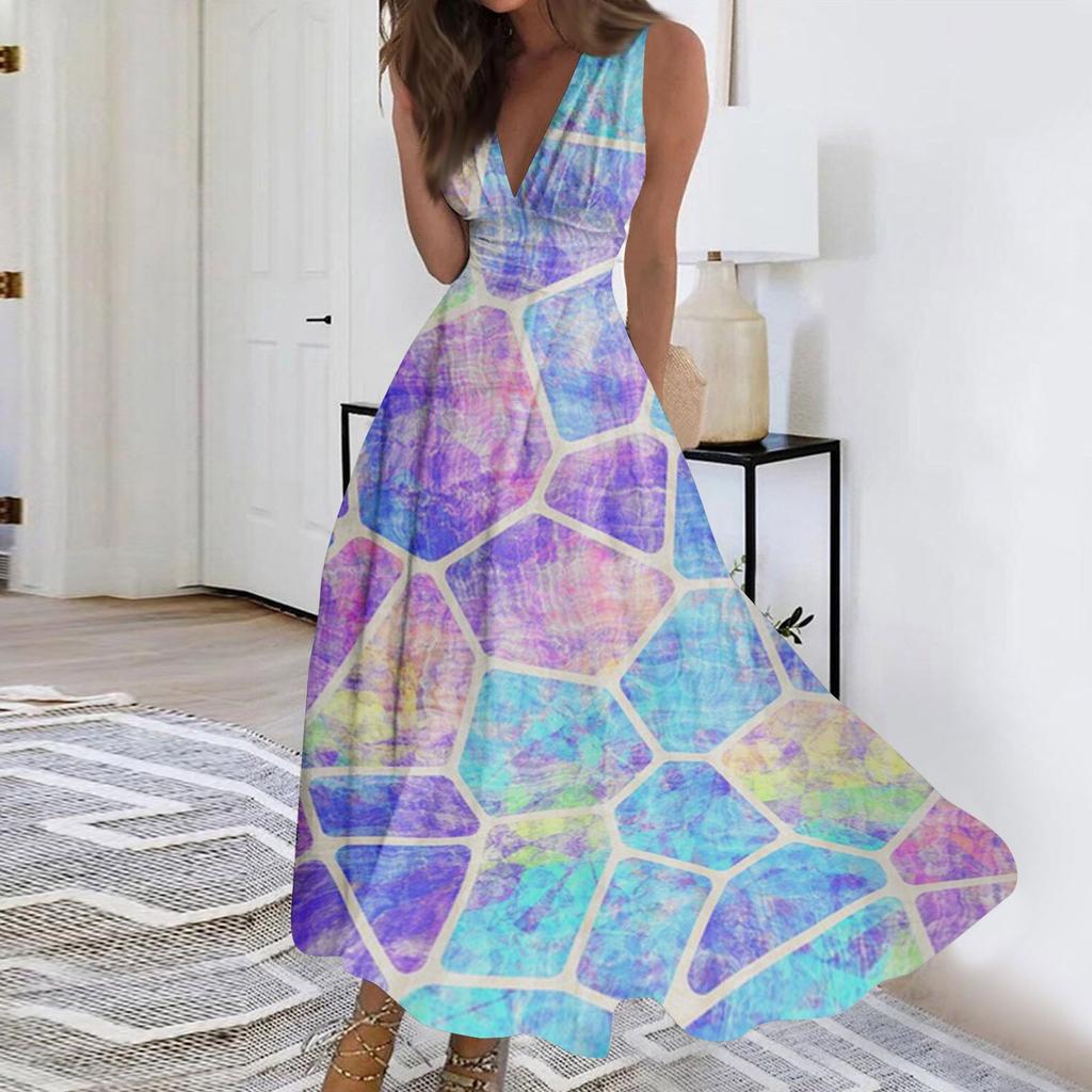 Women's Long Dress Dress Casual Dress Swing Dress A Line Dress Floral Fashion Streetwear Outdoor Daily Date Print Sleeveless V Neck Dress