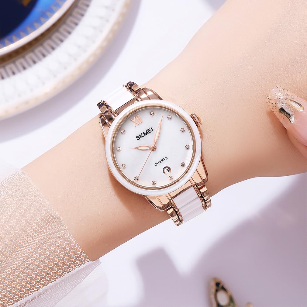 Women's Watch Ceramic white Simple Ladies Waterproof Brand Business Stainless Steel Rose Gold