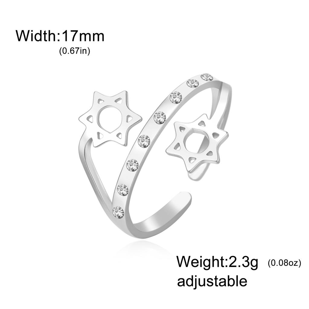 Minimalist Star of David Open Ring Magen David Ring Wicca Amulet Hexagram Ring Adjustable Je Star Jewelry for Women & Men