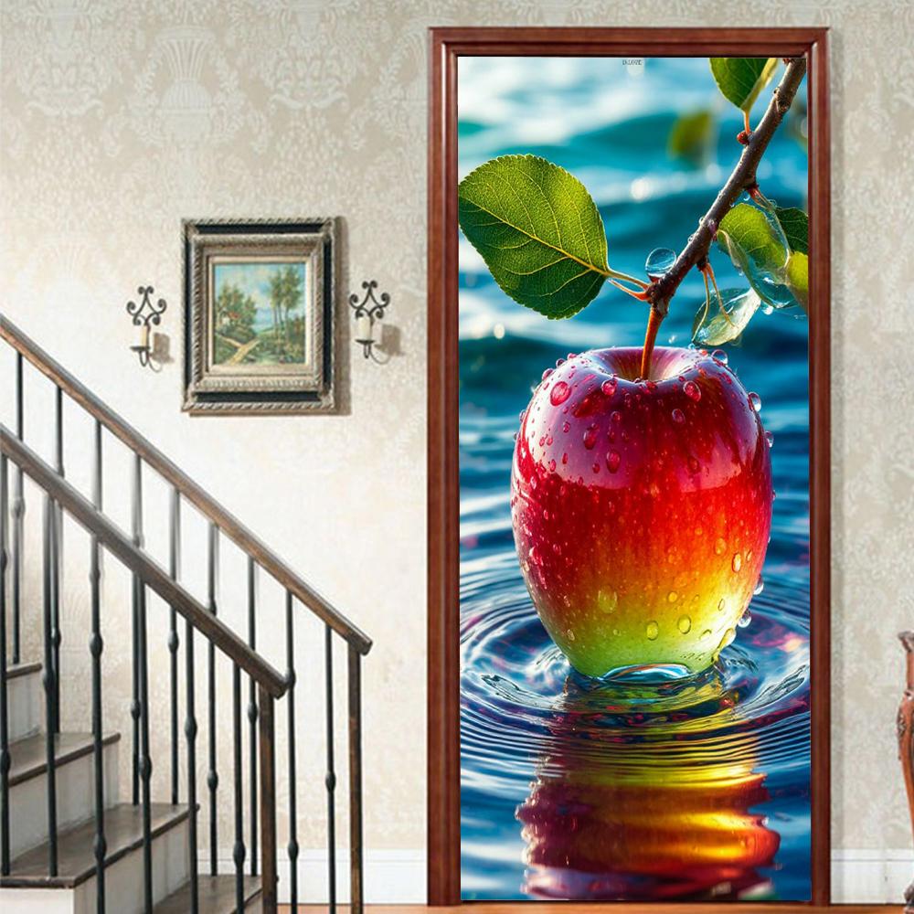Fruit Lemon Door Stickers 3D Removable Vinilos Para Puertas Adhesive Wallpaper Art Murals for Doors Bibliotheque Modern Home Decor
