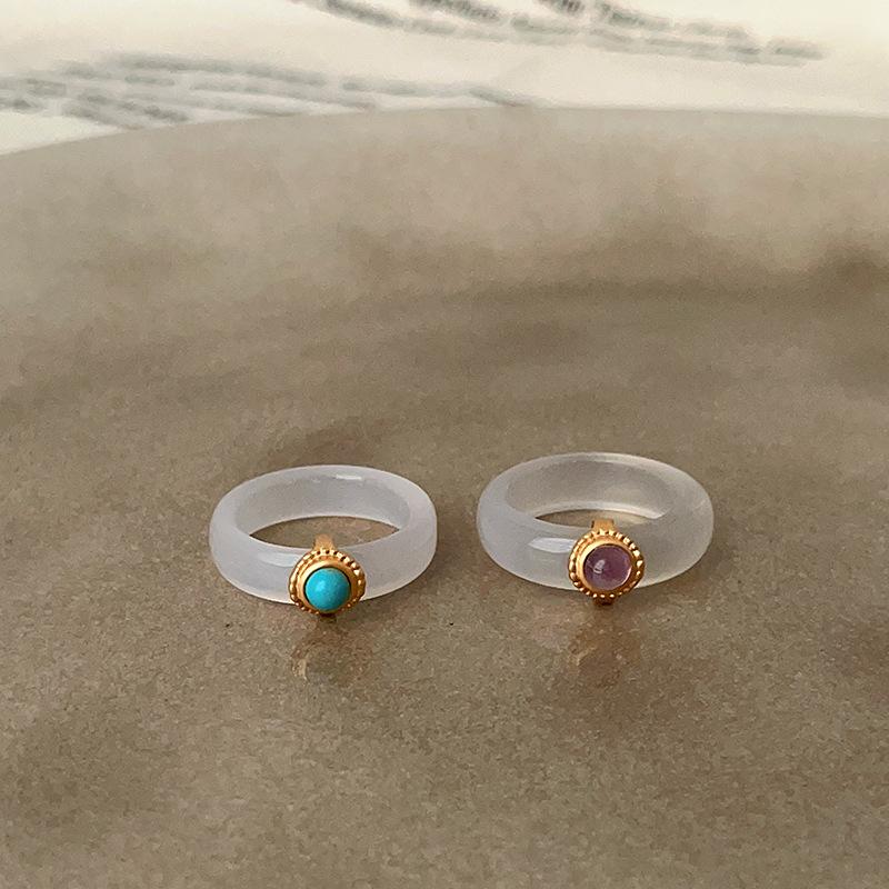 New Chinese Natural Stone Chalcedony Agate Ring Women'S Light Luxury Retro High-End Fashion Trend Versatile Ring Ring