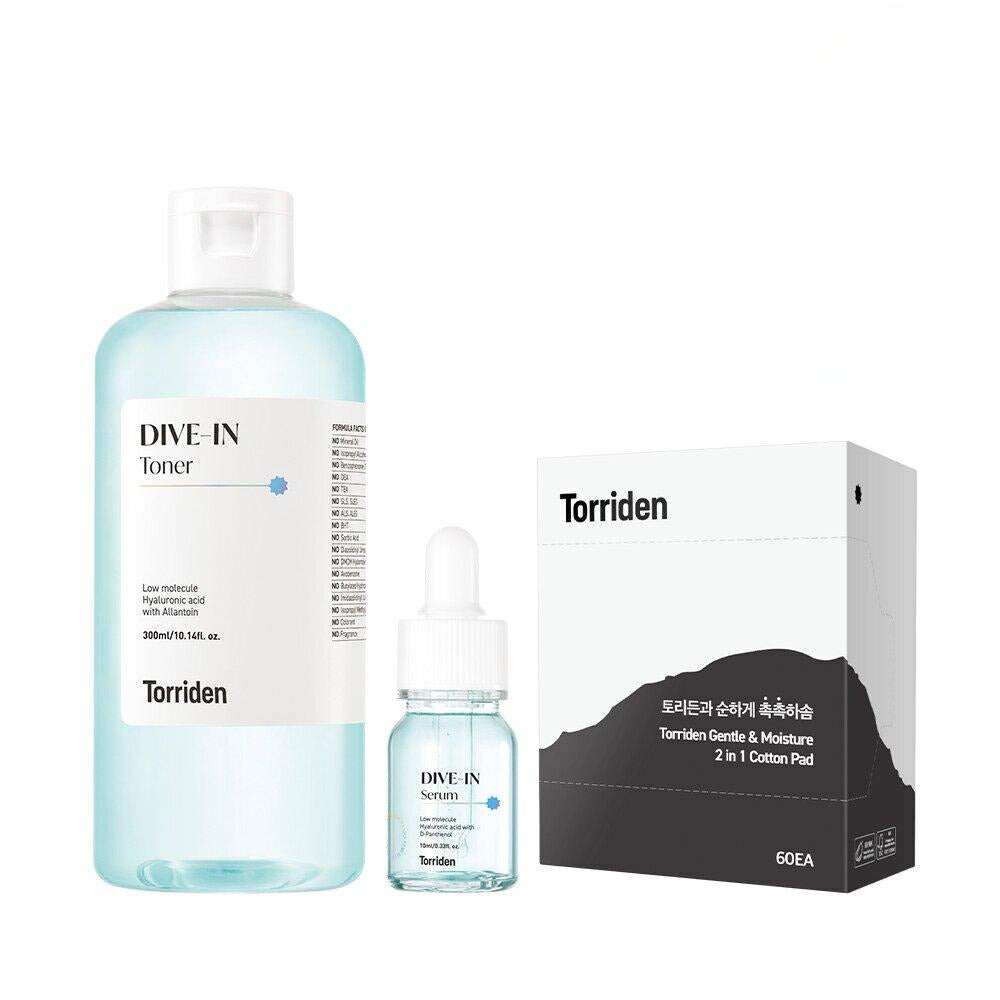 

Torriden Dive-In Low Molecule Hyaluronic Acid Toner 300ml (with Serum 10mL + Cotton Pad 10pcs)