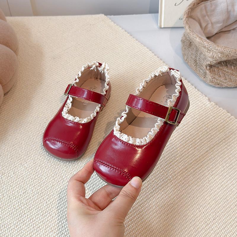 Sapatos Mary Jane de Couro com Renda para Crianças Primavera 2026 - Antiderrapantes, Sola Macia Sapatos de Princesa para Bebê