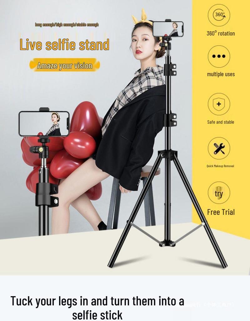 Outdoor Multi-Functional Phone Stand Tripod with Fill Light for Streaming & Photography