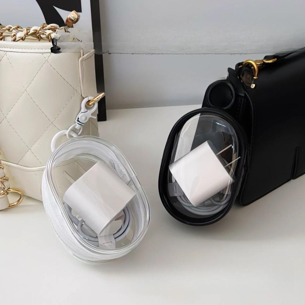 Portable Mini Transparent Charging Cable Storage Bag with Zipper for Storage Gift Bags Doll Display Storage Bag with Keychain
