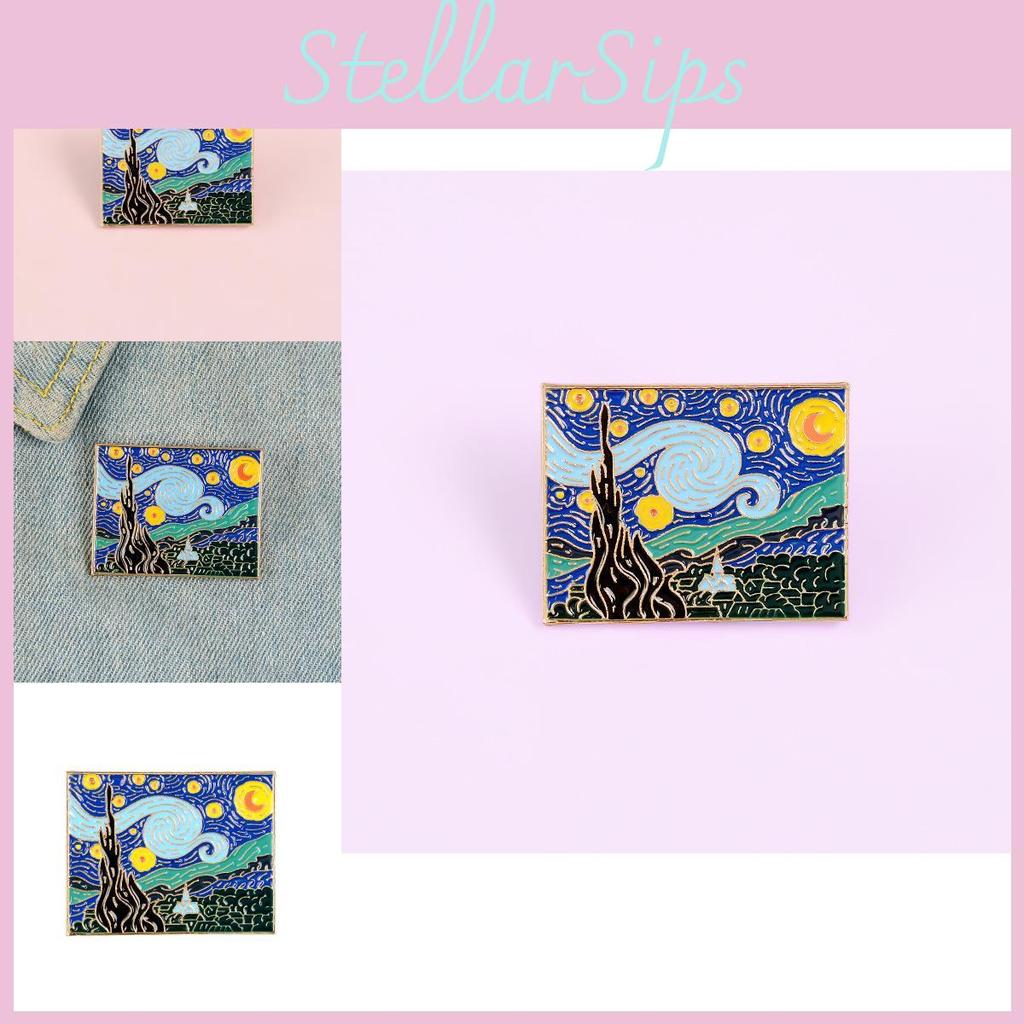 Stunning Van Gogh Starry Night Brooch Unique Geometric Design For Men And Women