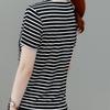 Fashion Casual Women Short Sleeve Irregular Shirt V Neck Stripe Tops Blouse