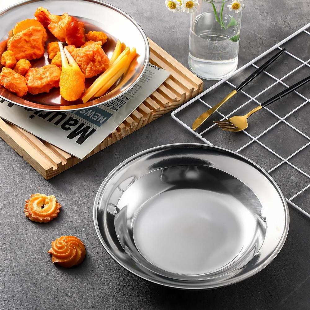 1Pc Stainless Steel Plates 7.9 Inch Metal Camping Plates Large Serving Platters Silver Serving Platter Dinner Salad Plates Round
