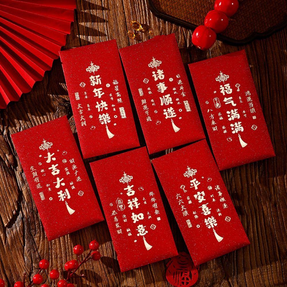 6pcs Flower New Year Red Envelopes Chinese Style Paper Red Pockets  Lunar Year Celebration