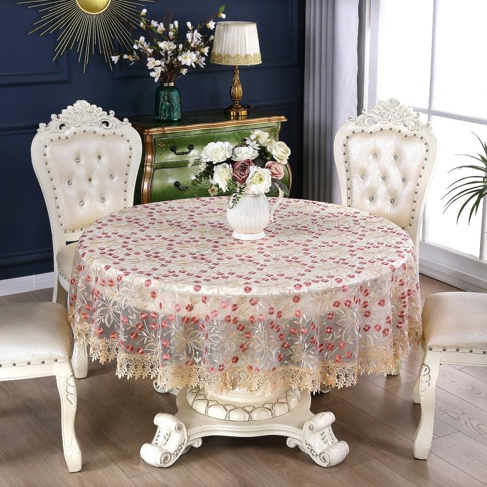Fashion Satin Embroidered Lace Tablecloth Elegant Lace Design Round Tablecloth Vintage Embroidery Table Cover Dining Table