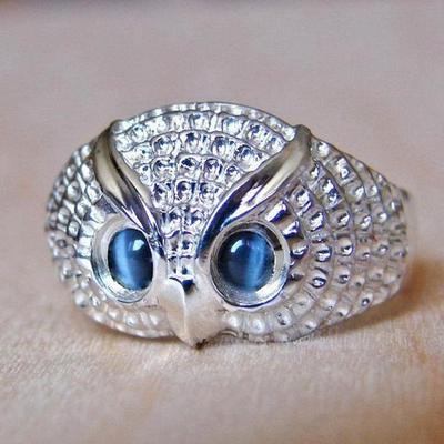 Anelli di gufo occhi azzurri alla moda per le donne Anello da dito per feste Anello di fidanzamento fatto a mano per coppie Regalo Gioielli Anello aperto in argento sterling 925