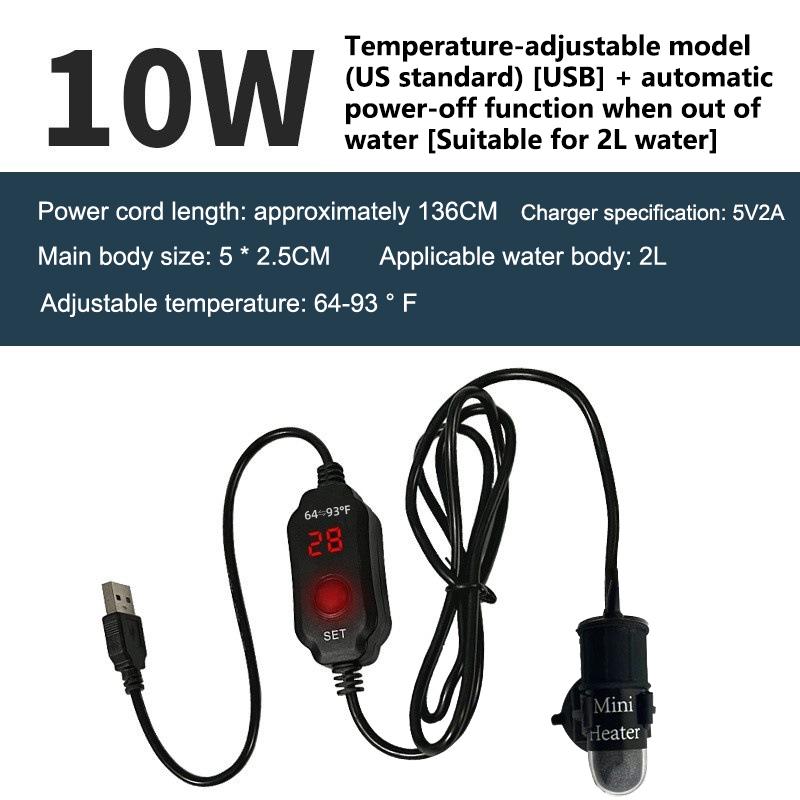 Mini Aquarium Heating Rod Fish Tank Aquarium Heater Submersible Thermostat Heater 18-34°C Adjustable Temperature USB Charging+
