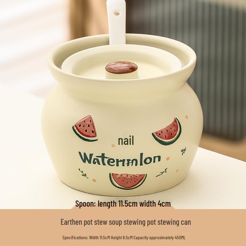 Ceramic Earthen Pot with Lid for Stews & Double Boiled Dishes - Single-Serve Steamed Egg Cup Included