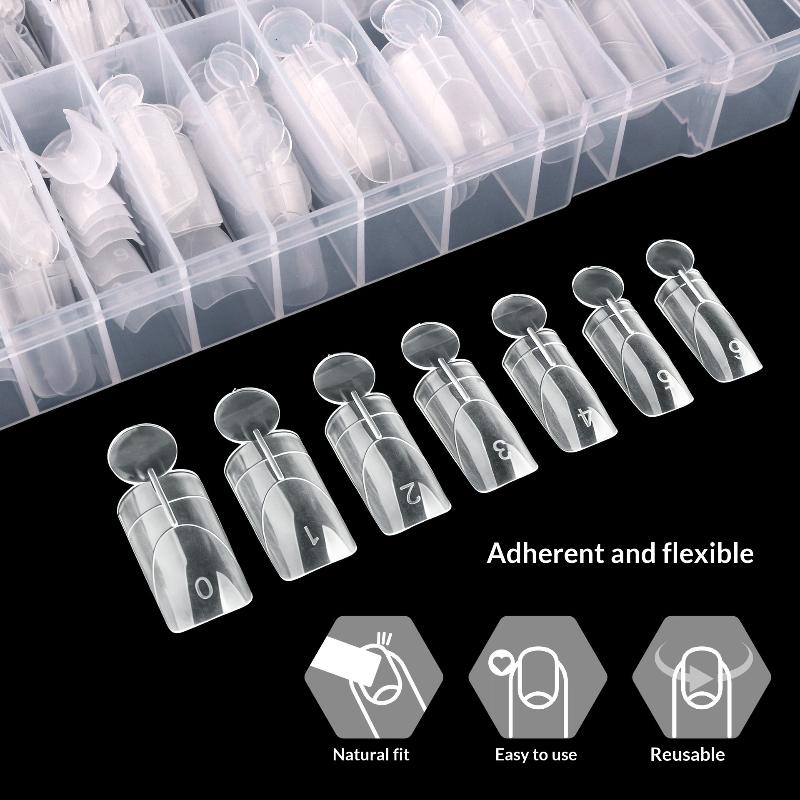 140 Piezas Sandwich para Uñas Dobles Formas Rápidas para Extensiones de Uñas Con Escala Modelo Armadura de Cristal Puntas de Cobertura Total Herramienta de Manicura