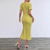 Spring and summer women's clothing new fashion casual solid color round neck slim dress women