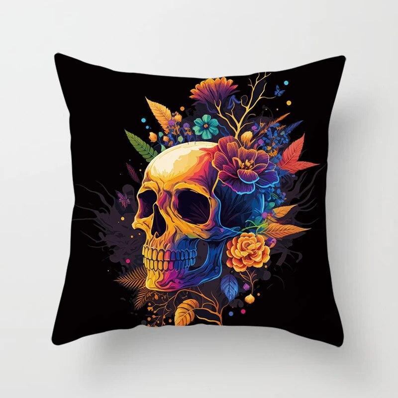 Față de pernă cu flori de craniu colorat imprimare decorativă pătrată canapea mașină husă de pernă de modă 45 * 45 cm decorațiuni pentru casă