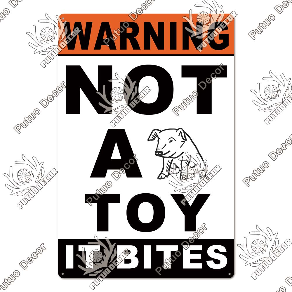 Putuo Decor Warning Tin Sign Vintage Metal Sign Pig Caution Plate Warning Decorative for Zoo Piggy Farm House Wall Decor