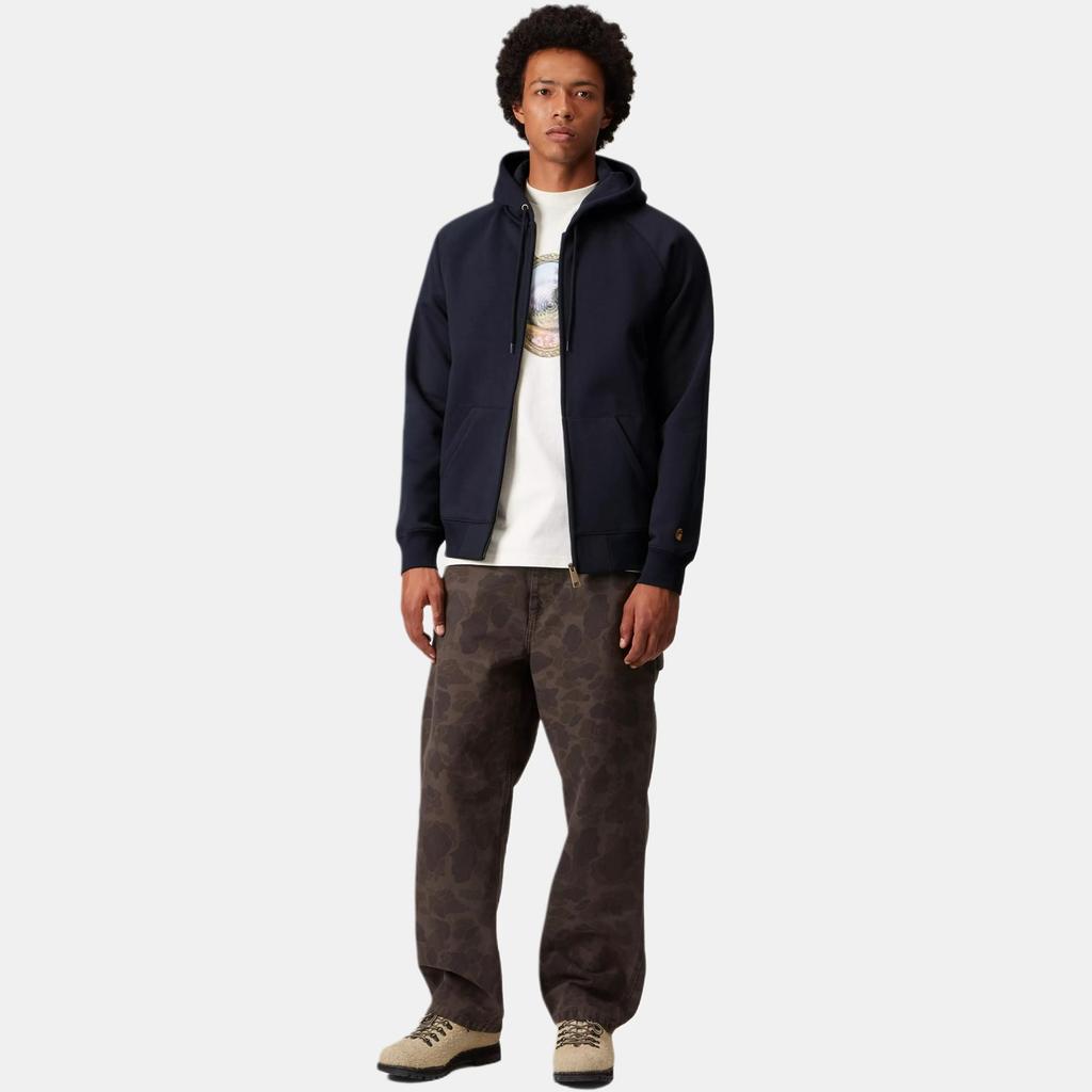 Carhartt WIP SS24 Hooded Chase Jacket Zipper Logo Embroidered Raglan Long Sleeve Jacket Men jackets Navy-Blue I033664-00H-XX