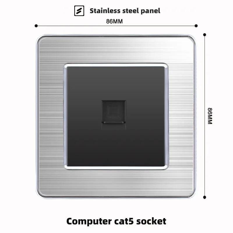 luxury Brushed Stainless Steel Wall Light Switch,Universal 5pin 18W Type-C Quick charging outlet,UK Standard Dual USB Socket
