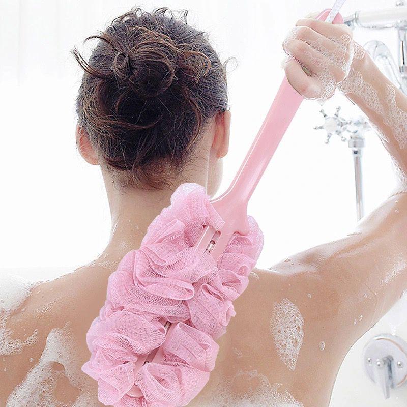 Long-Handled Bath Brush Set: Exfoliating Back Scrubber, Soaking Sponge, Bath Flower, Bath Ball.