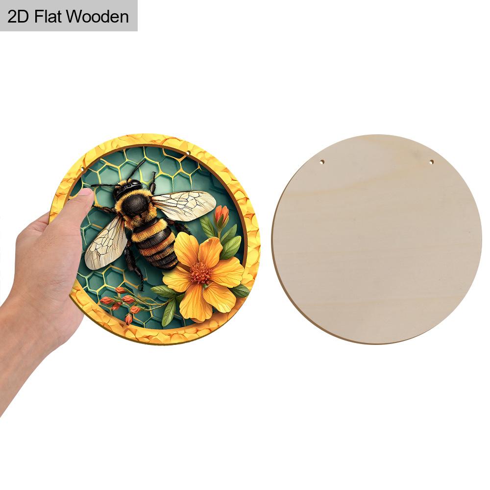 Rustikales Holzschild mit entzückendem Bienenmuster - Runde Verzierung für Haustür, Wandbehangdekor - Ideale Hängedekoration für Zuhause