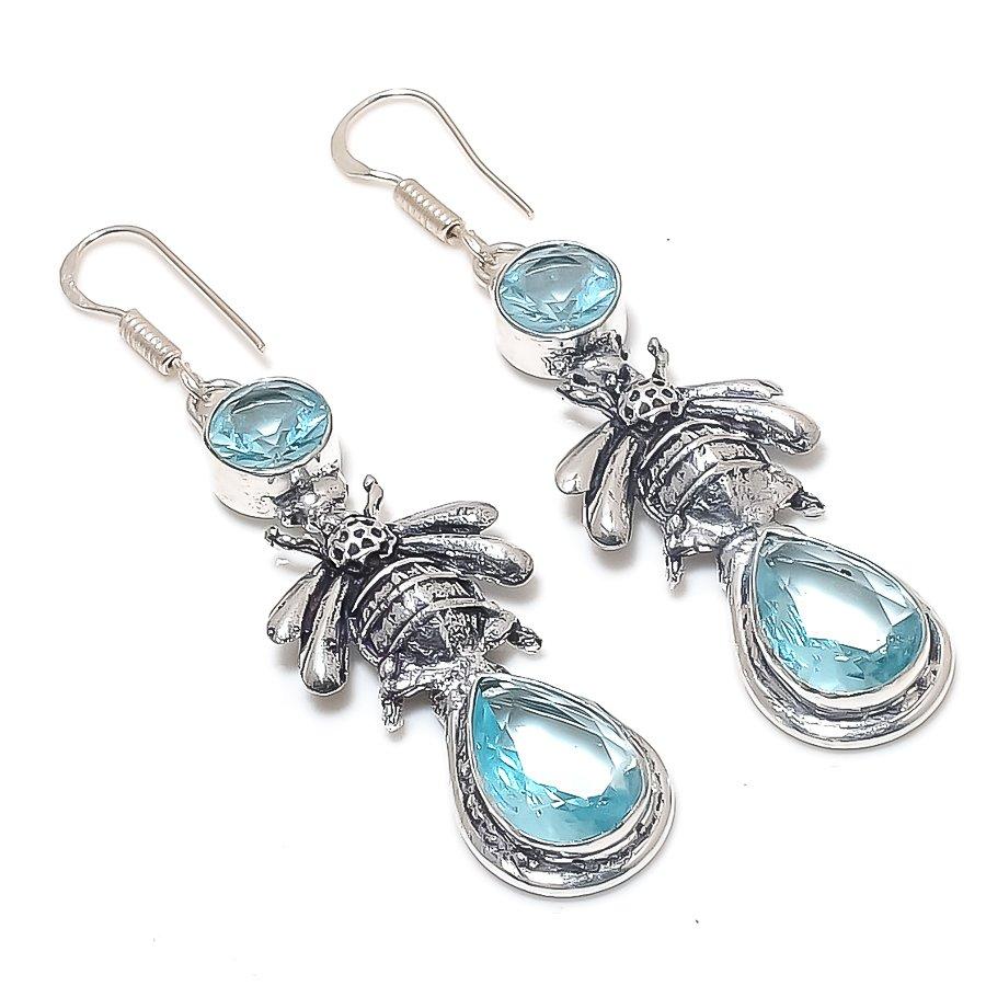 

Швейцарский голубой топаз драгоценный камень серьга из стерлингового серебра 925 пробы 2,56