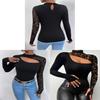 Streetwear Lace Spliced Long Sleeve T Shirt For Women With High Neck And Soft Acrylic Fabric