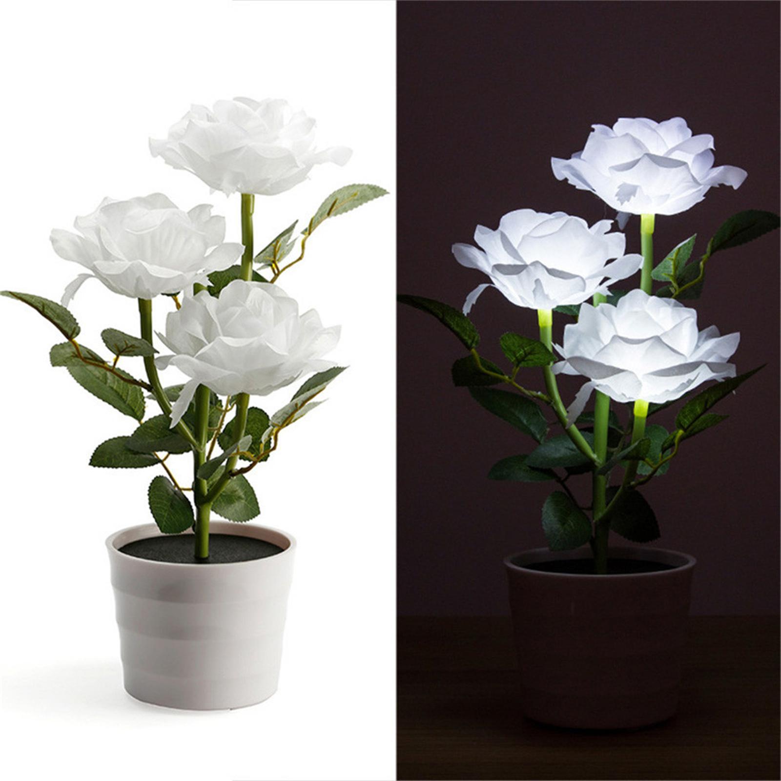 

Solar Powered LED Artificial Rose Flower Pot with Realistic Leaves and Stems Outdoor Decorative Garden Light for Patio Yard Pathway One Size белый
