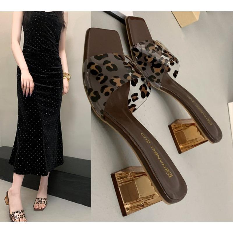 Fashion 2025 Summer Paired with Cheongsam Elegant Women's High Heels Sandals Printing With Med Heels Slippers Clearing Shoes for Women