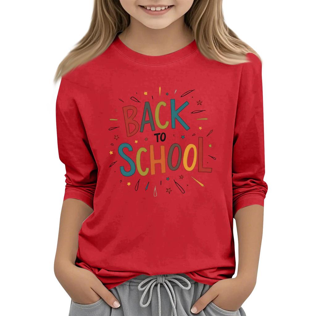 Unisex Casual Back To School Printed Crew Neck Three Quarter Sleeve T-Shirt Comfortable Fit Lightweight Fabric Suitable for Everyday Wear