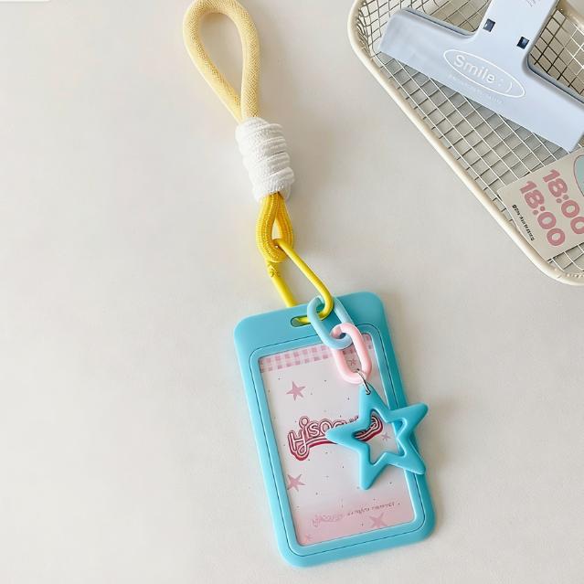 Cute Keychain Wristlet Lanyard Colorful Star Retractable Spring Lanyard with ID card Holder Accessories Gifts for Women