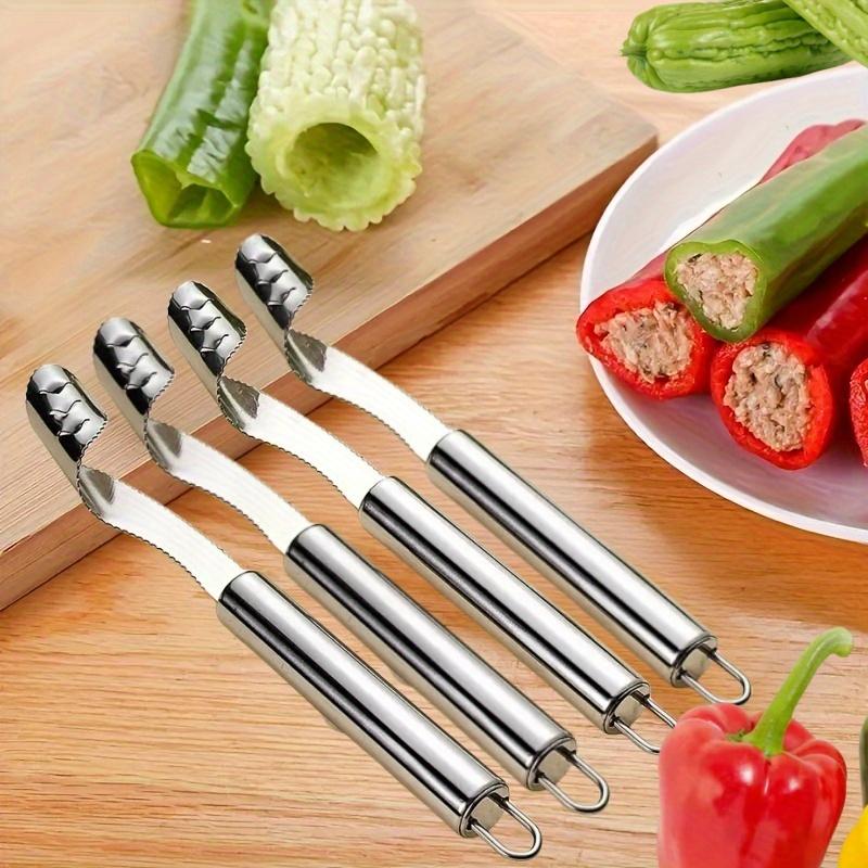 1PC Stainless Steel Pepper Coring Device, Bitter Gourd Heart Digging and Core Pulling, Green Pepper Seed Removal Artifact, Household Kitchen