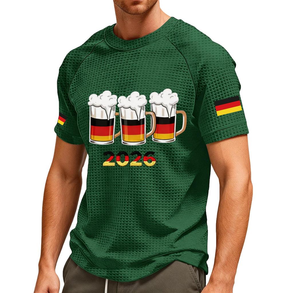 Men's Soccer Flag Graphic Tee, Breathable V-Neck Short Sleeve Shirt for Fans