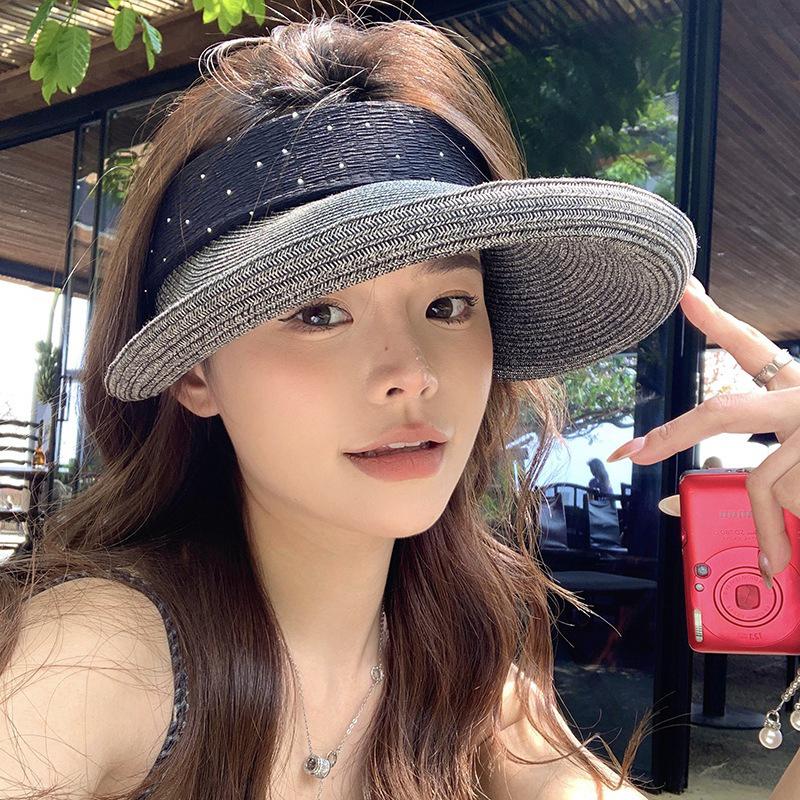 Big Brim Empty Top Straw Hat Women Summer Anti-Uv Protection Sunscreen Sun Hat Foldable Roll Up Shades Outdoor Cycling Beach Cap